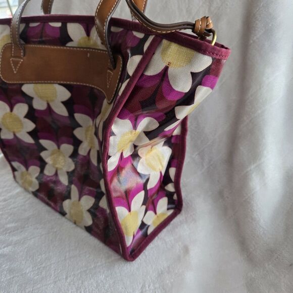 Fossil Keyper Large Tote Burgundy Floral Daisy design Handbag Coquette Holiday - Picture 3 of 16